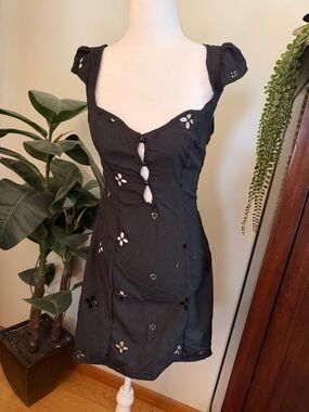 SHEIN Black Floral Eyelet Cutout Mini Dress